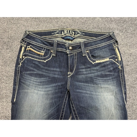 Ariat Jeans Womens 29R x 32 Turquoise Bootcut Mid Rise Stretch Denim Western - Picture 4 of 10